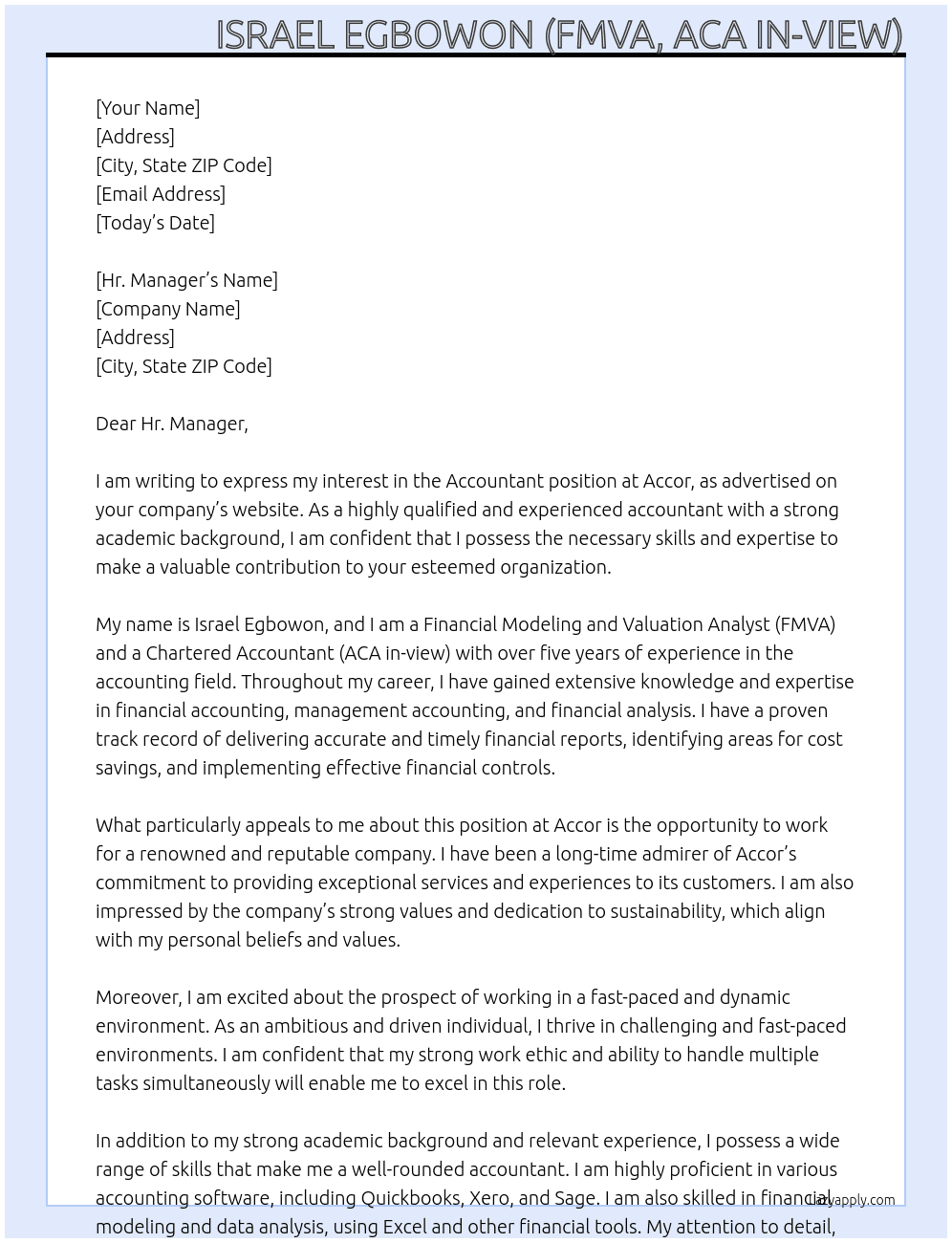 Accountant At Accor Cover Letter