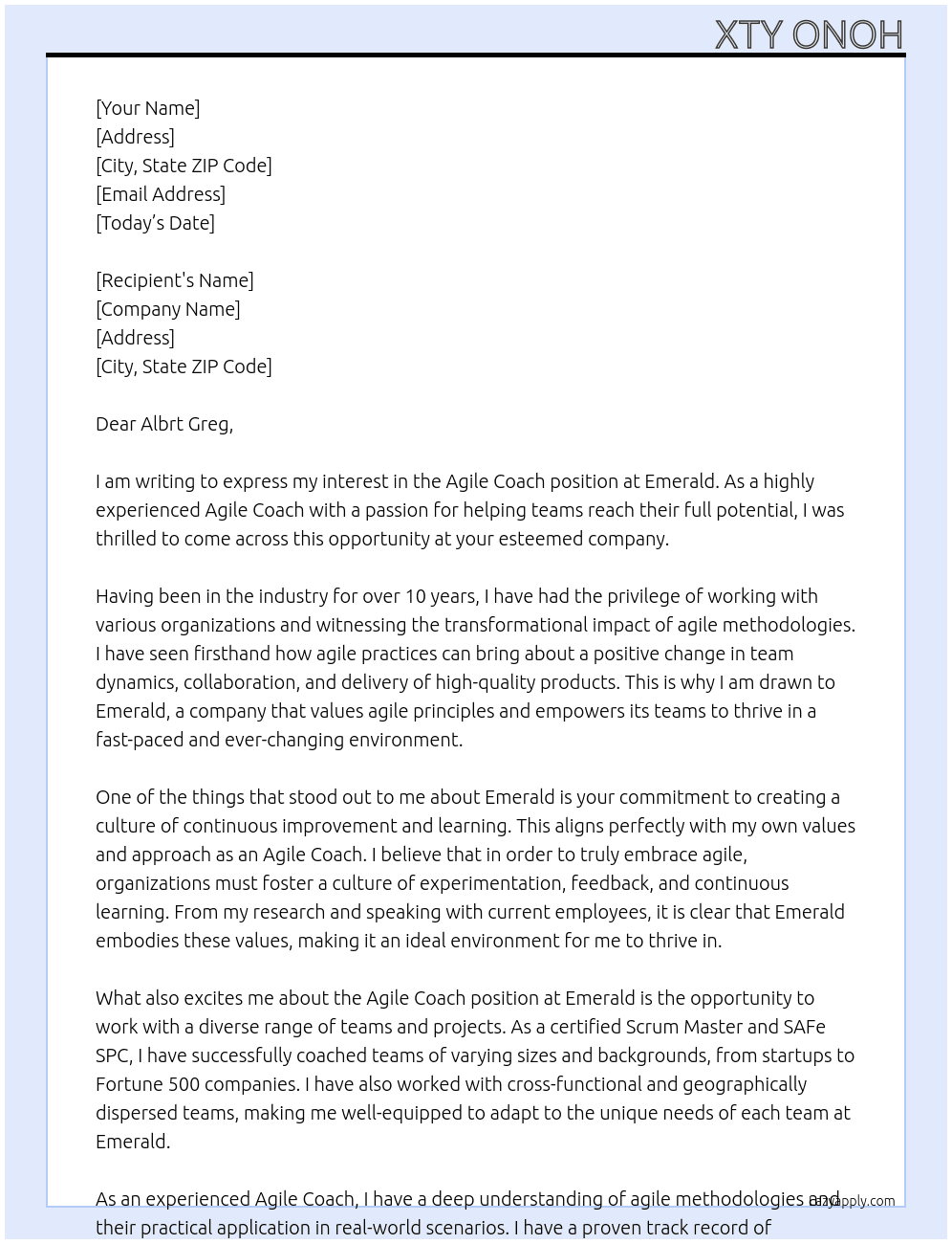 Agile Coach At emrald Cover Letter