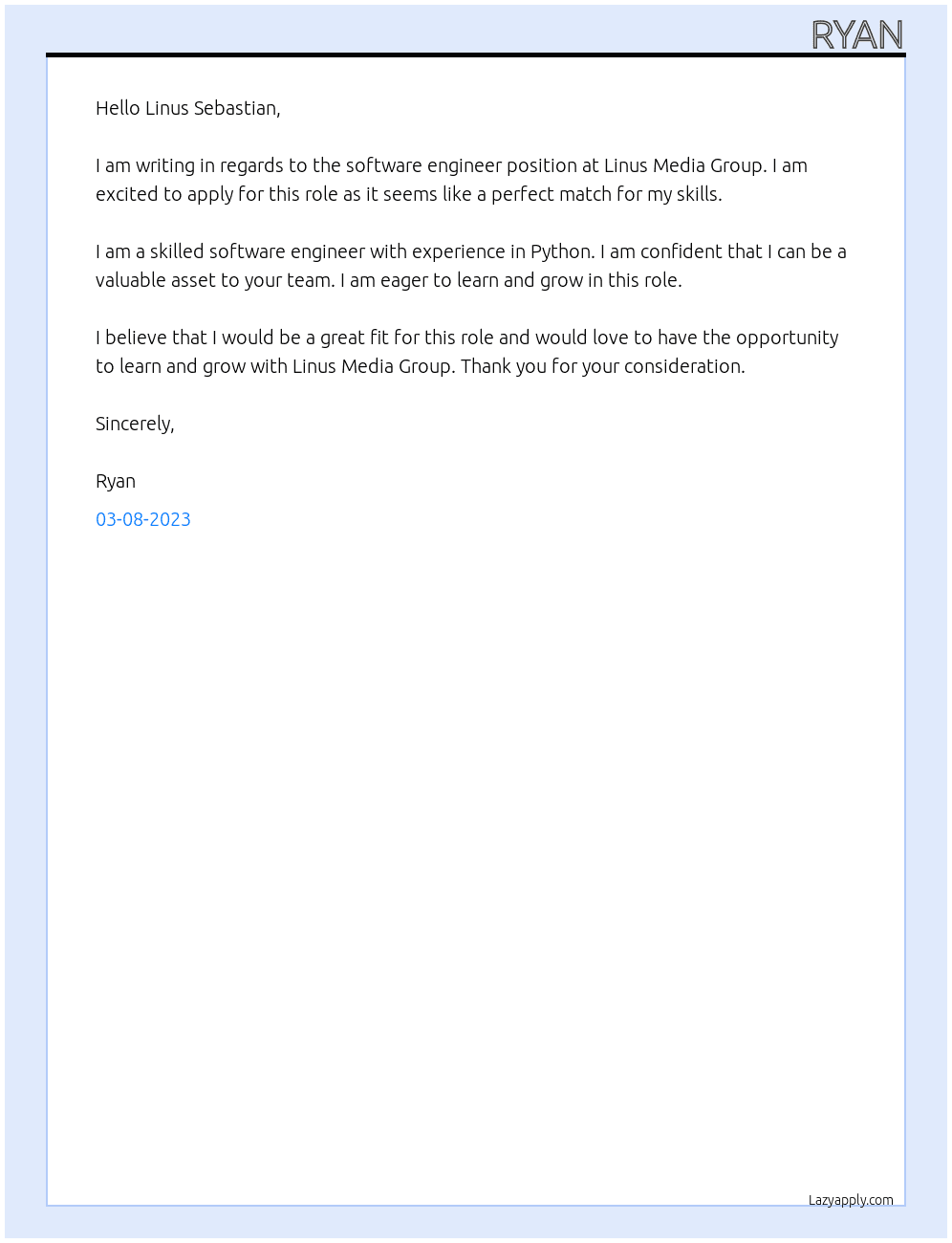 Software Engineer At Linus Media Group Cover Letter