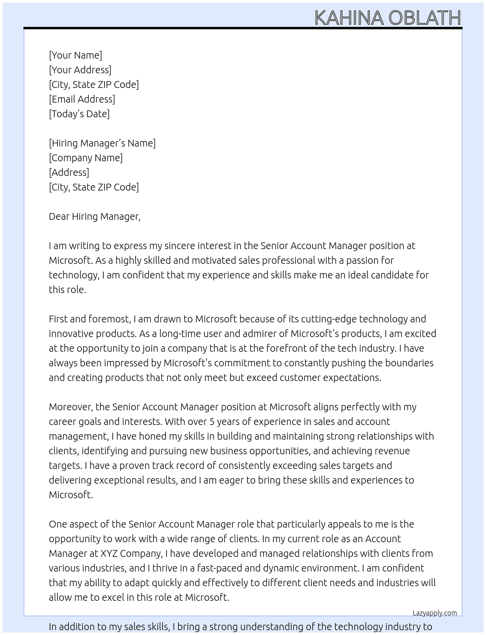 Cover letter for senior account manager - LazyApply