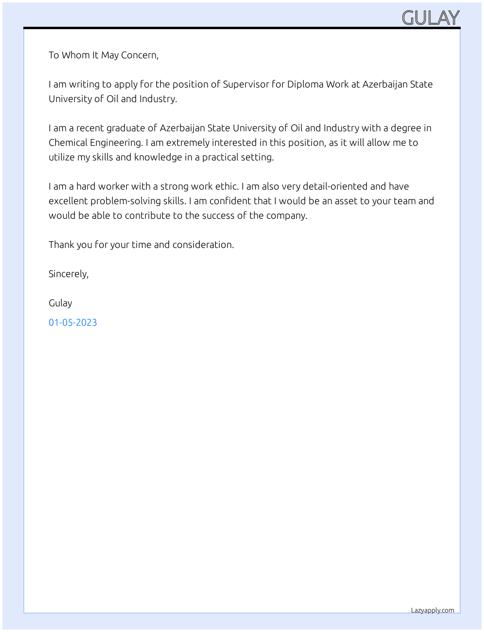 Cover letter for supervisor for diploma work - LazyApply