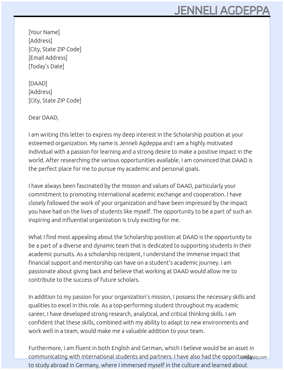 Scholarship  At DAAD Cover Letter