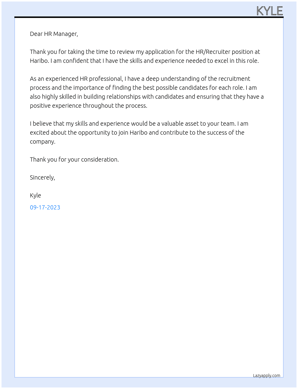 HR/Recruiter At Haribo Cover Letter