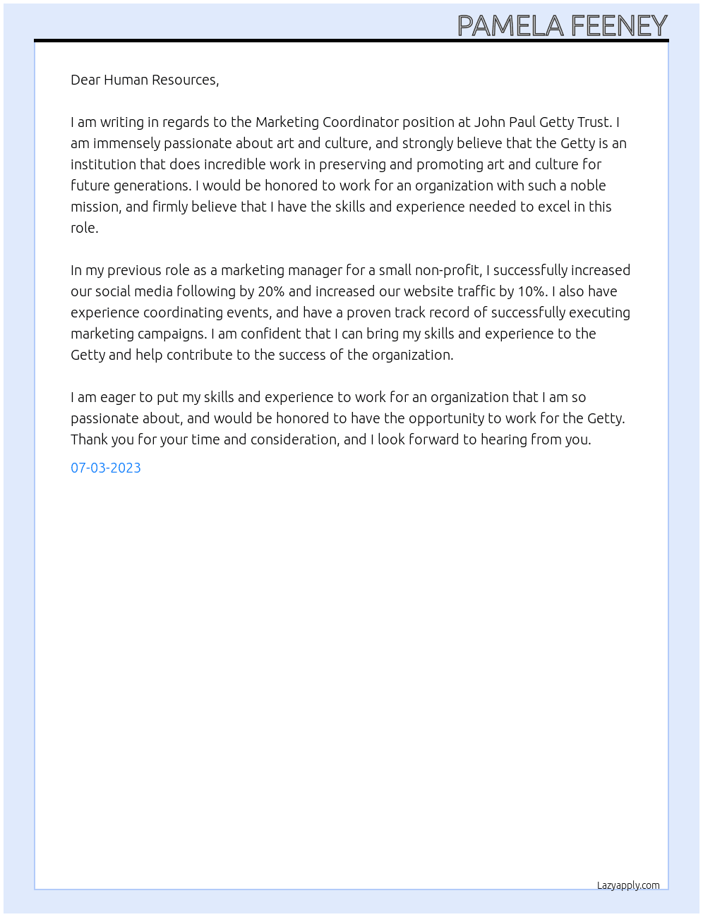 Marketing Coordinator At John Paul Getty Trust Cover Letter