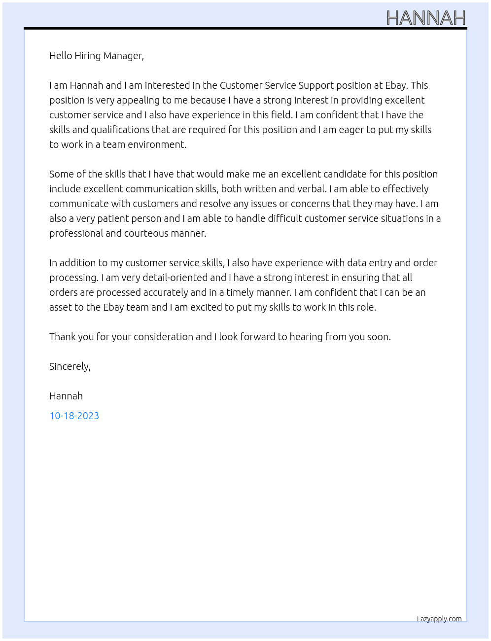 Customer Service Support At Ebay Cover Letter