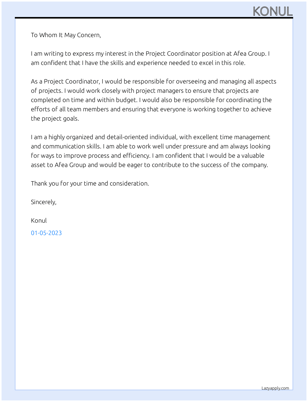 Project Coordinator At Afea Group Cover Letter
