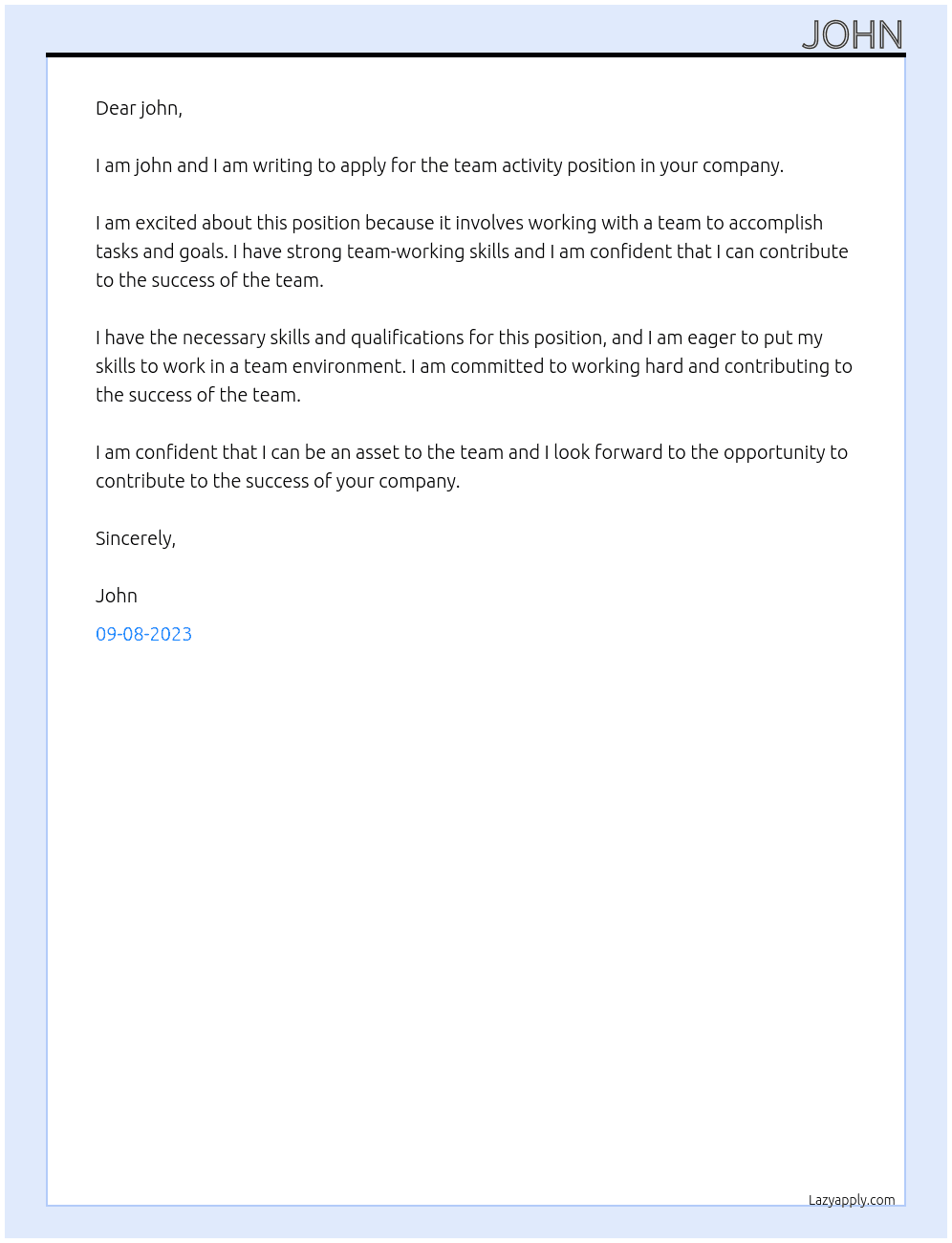 team activity At john Cover Letter