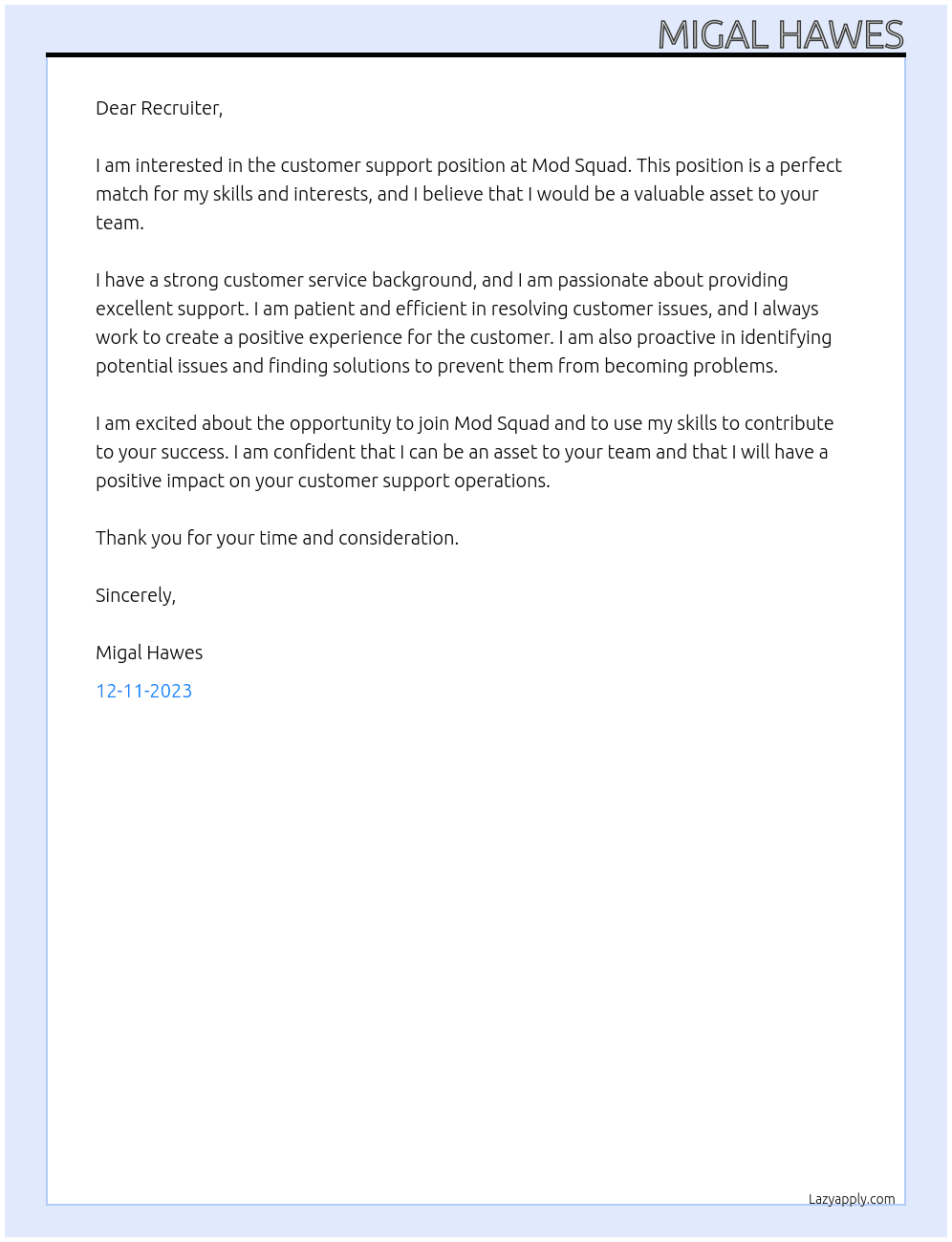 Customer Support At Mod Squad Cover Letter