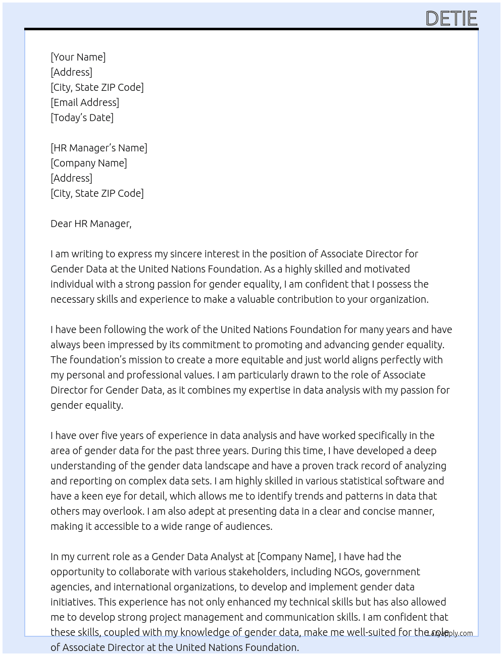 Associate director, gender data At United nations foundation  Cover Letter