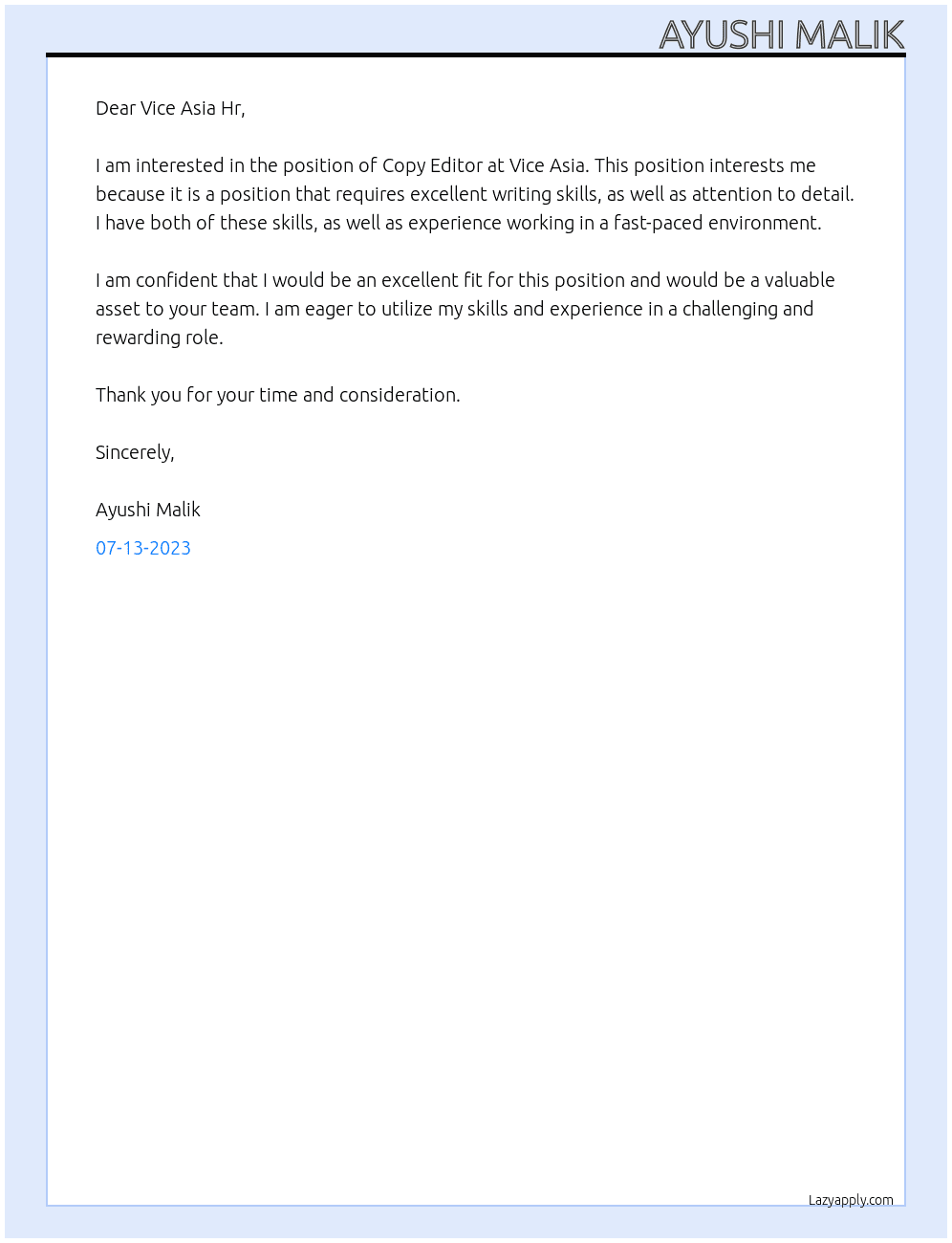 Copy Editor At Vice Asia Cover Letter