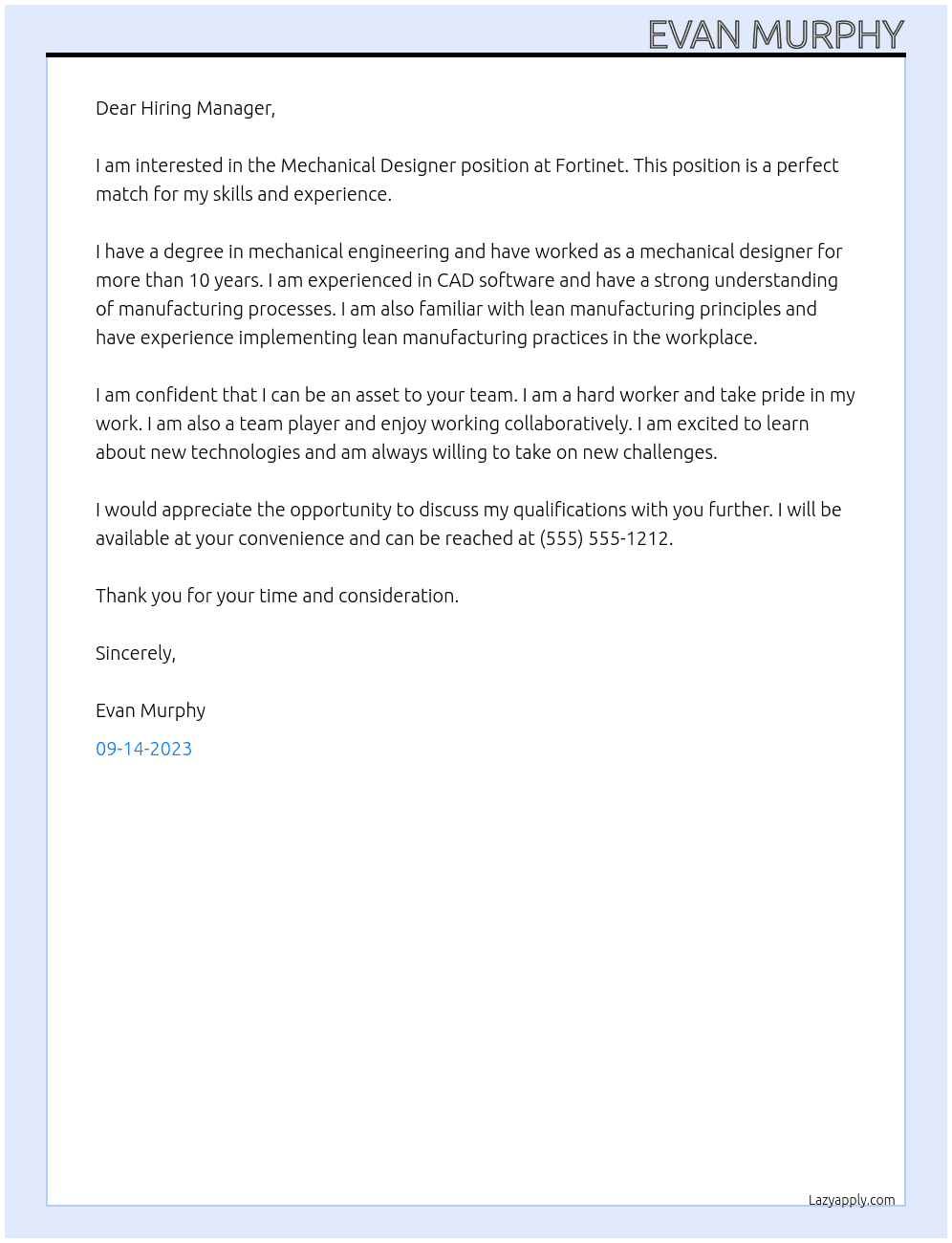 Mechanical Designer At Fortinet Cover Letter