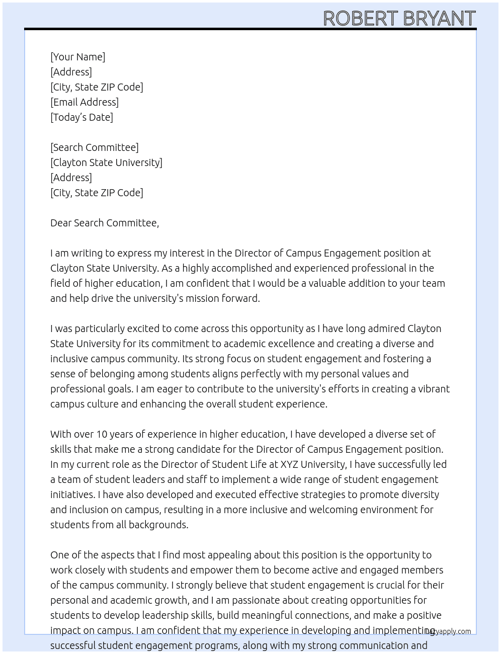 Director of Campus Engagement At Clayton State University Cover Letter