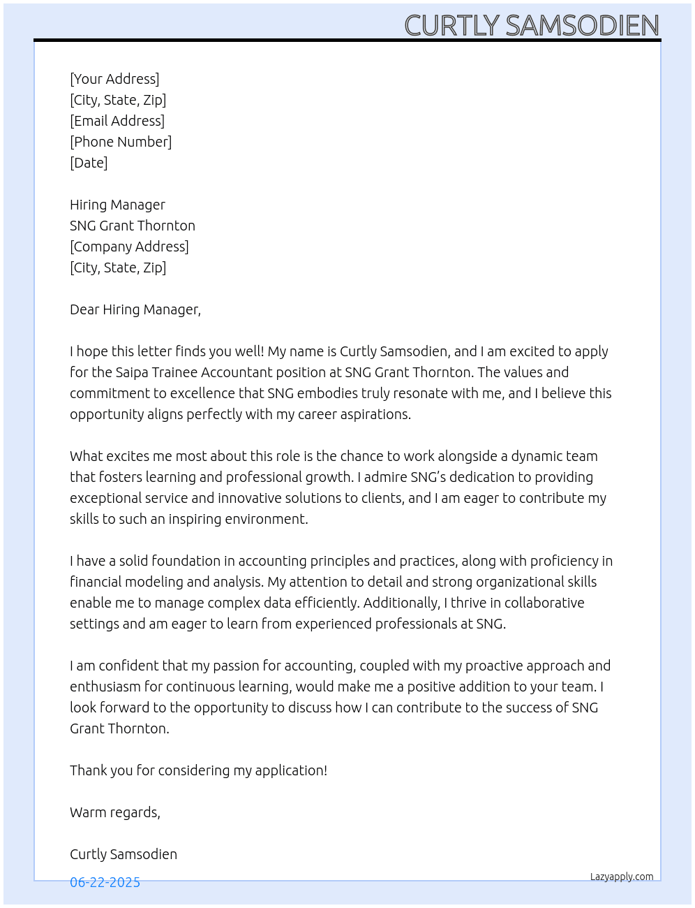 Cover letter for saipa trainee accountant - LazyApply