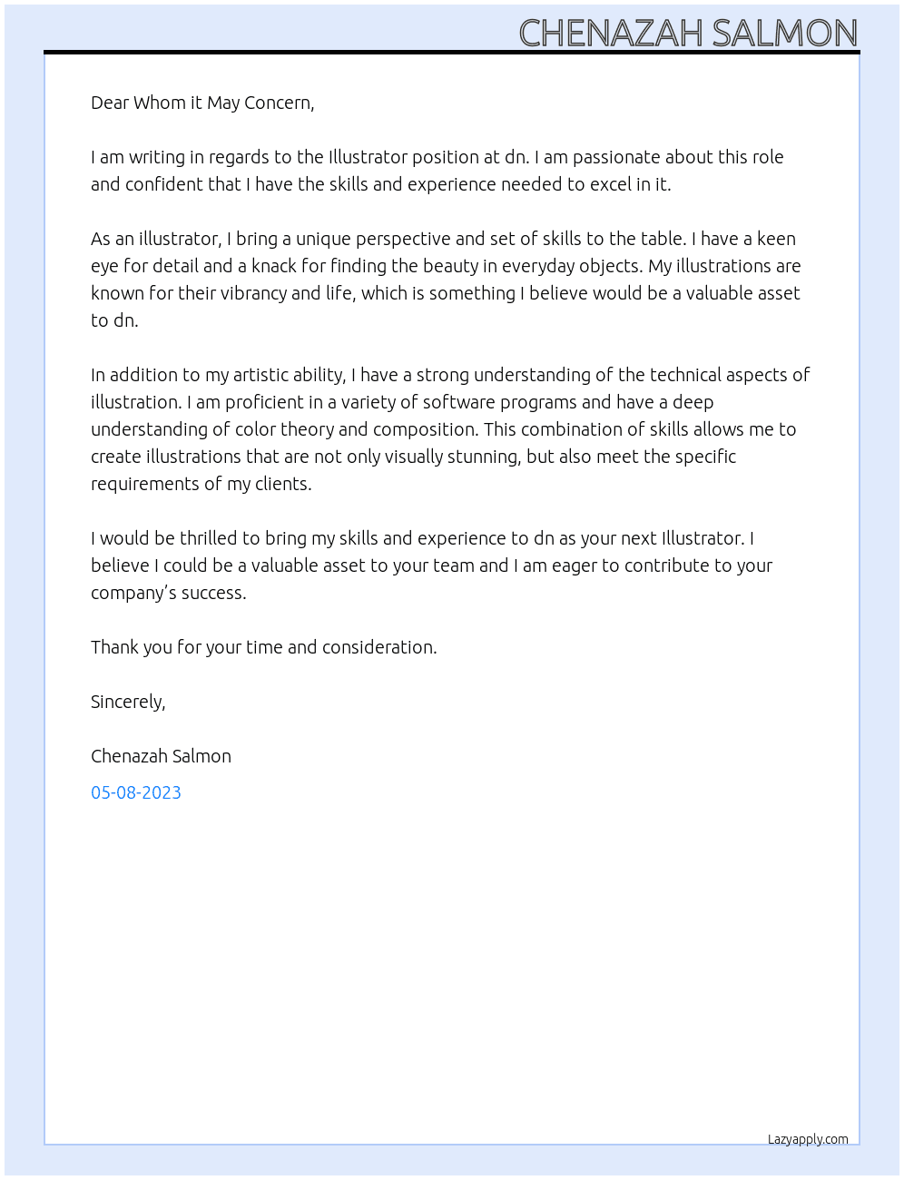 Illustrator  At dn Cover Letter