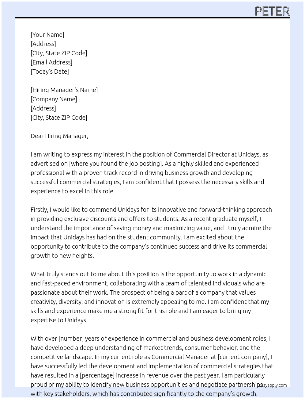 Commercial Director At Unidays Cover Letter