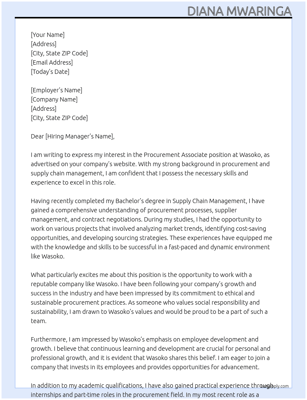 Procurement Associate At Wasoko Cover Letter