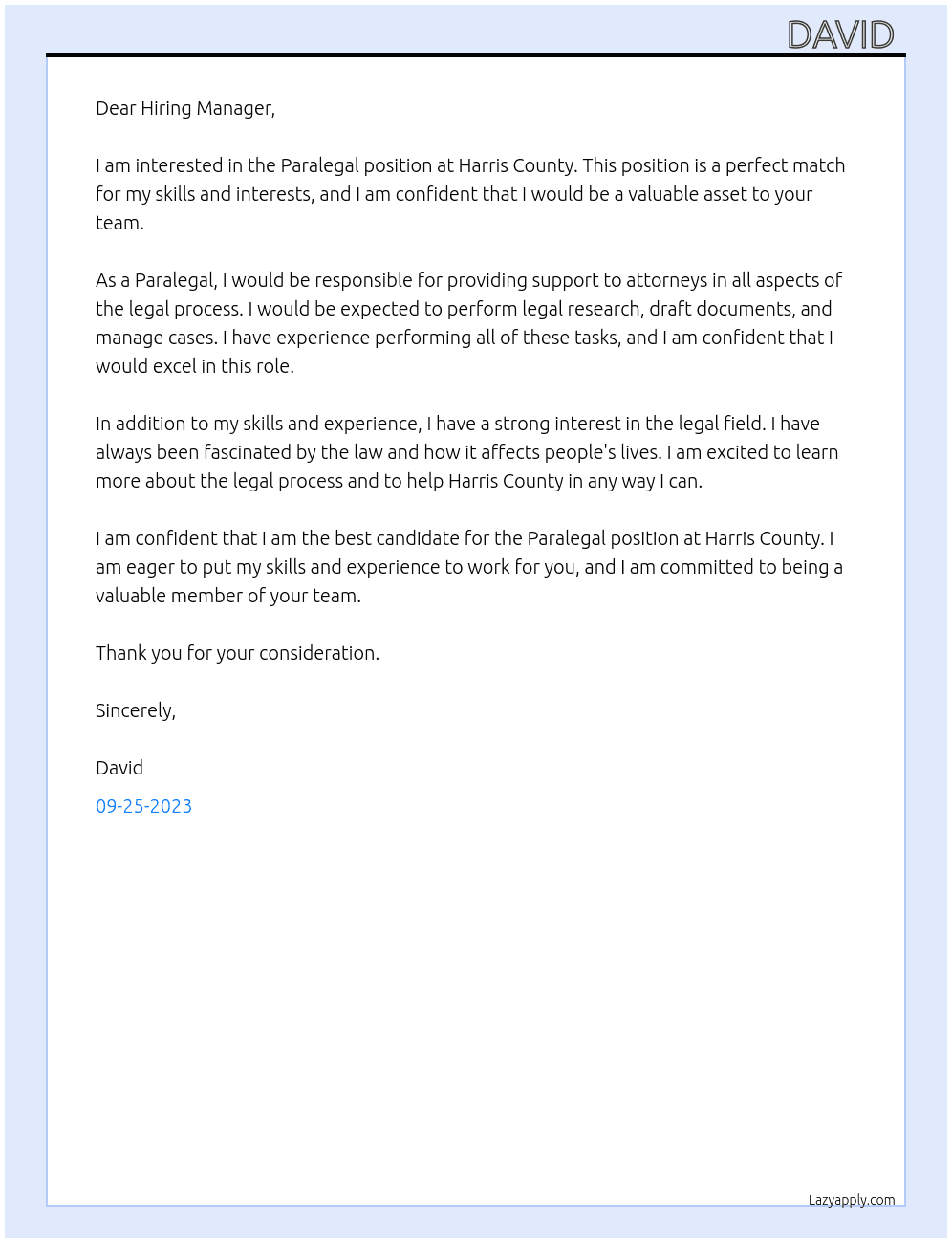 Paralegal At Harris County Cover Letter