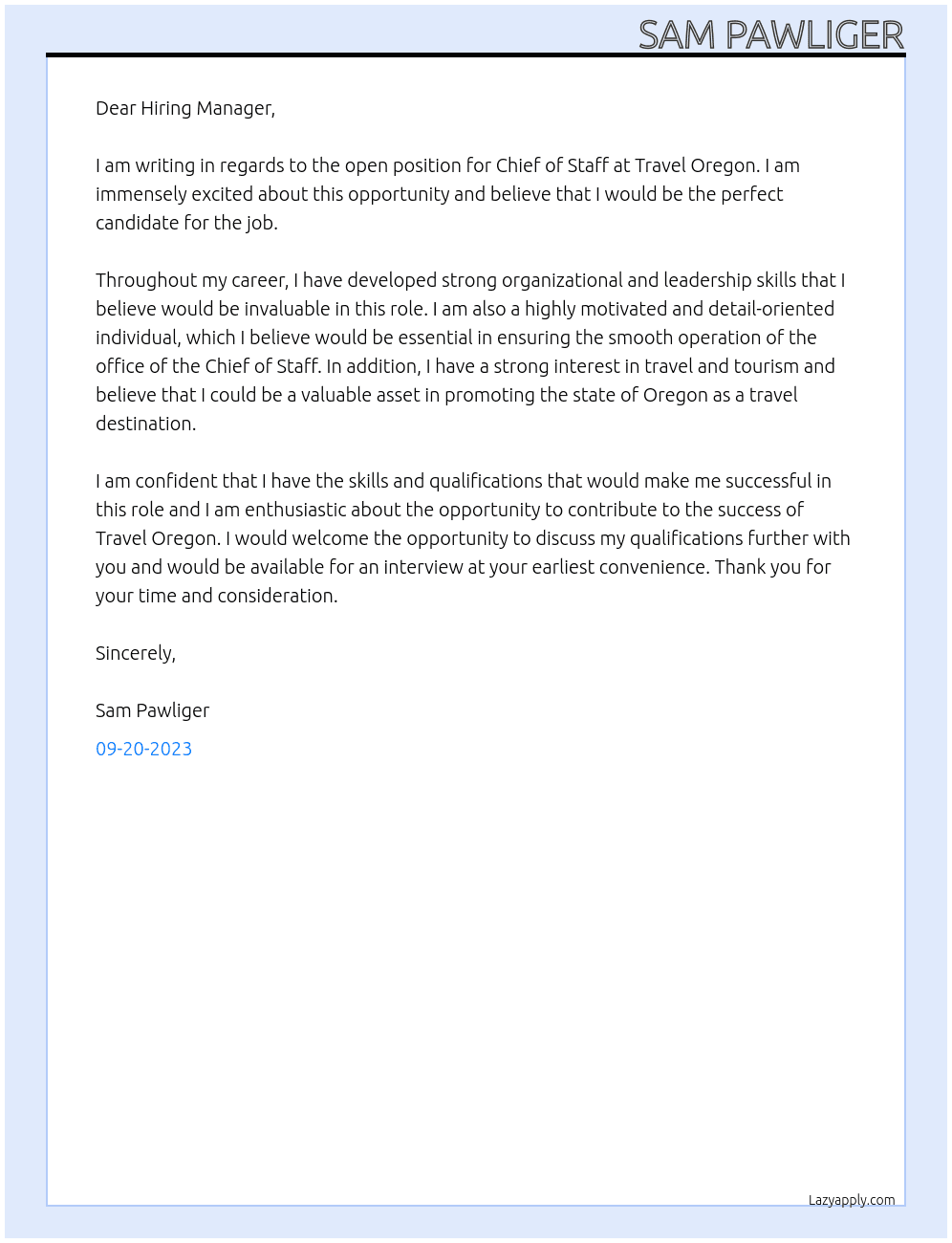 Chief of Staff At Travel Oregon Cover Letter