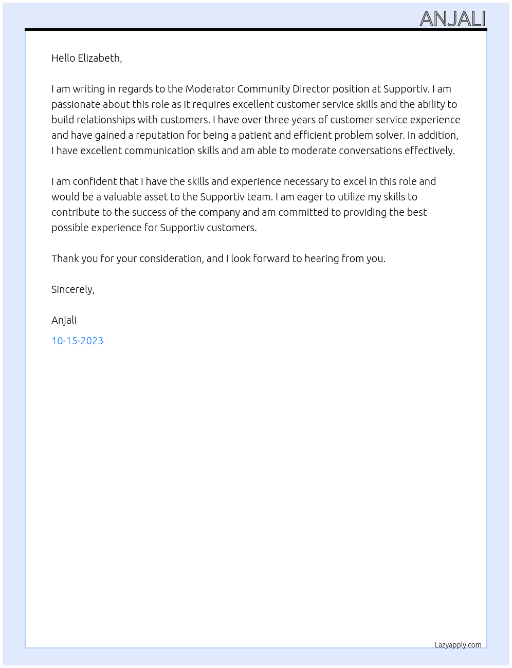Peer Support Moderator At Supportiv Cover Letter