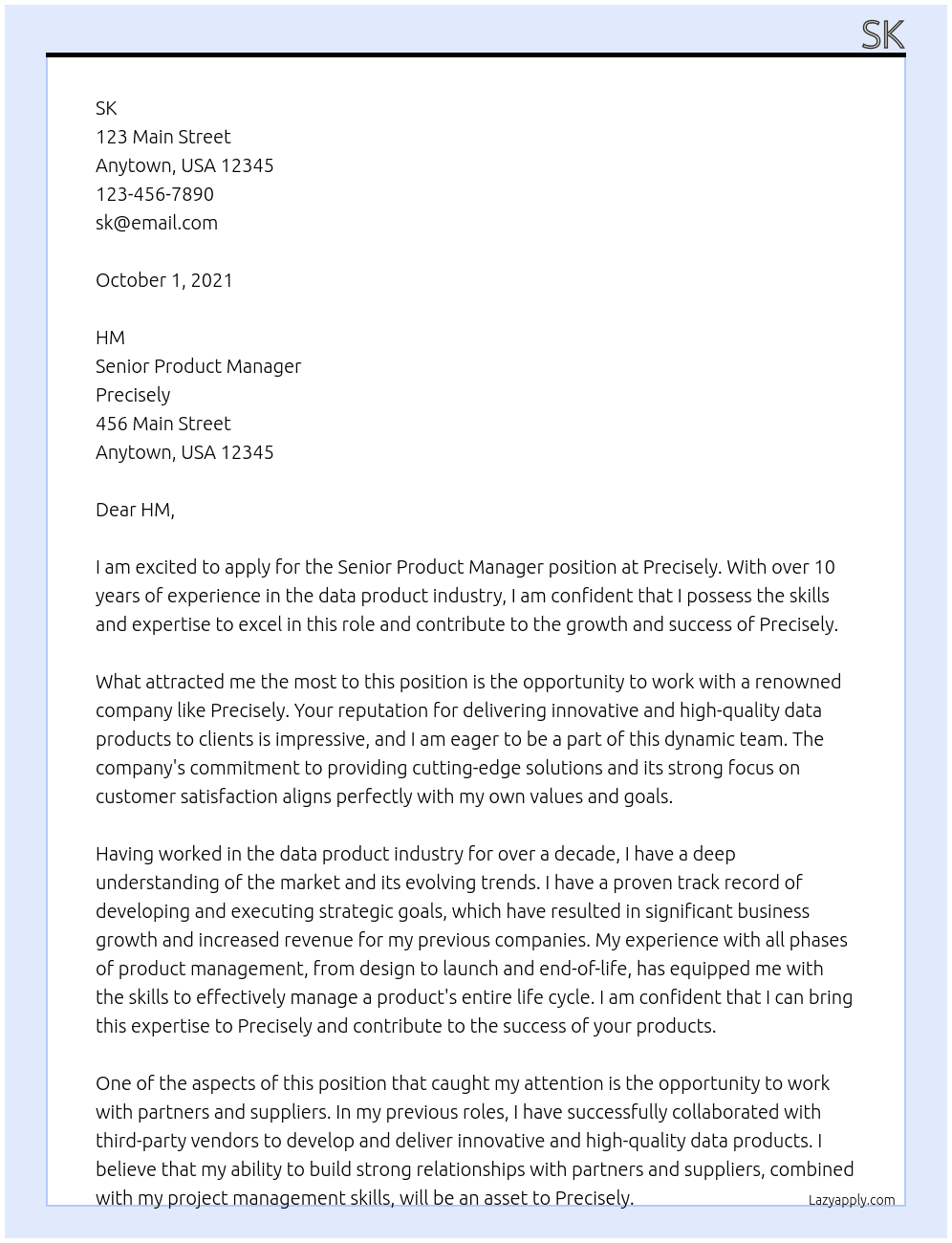 Senior Product Manager At Precisely Cover Letter