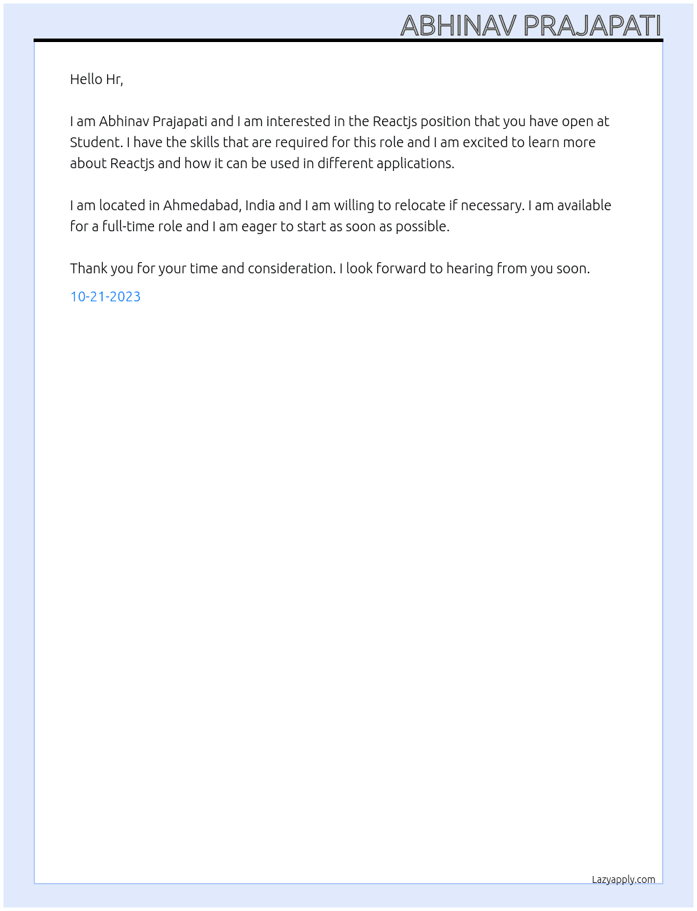 Reactjs At Student Cover Letter