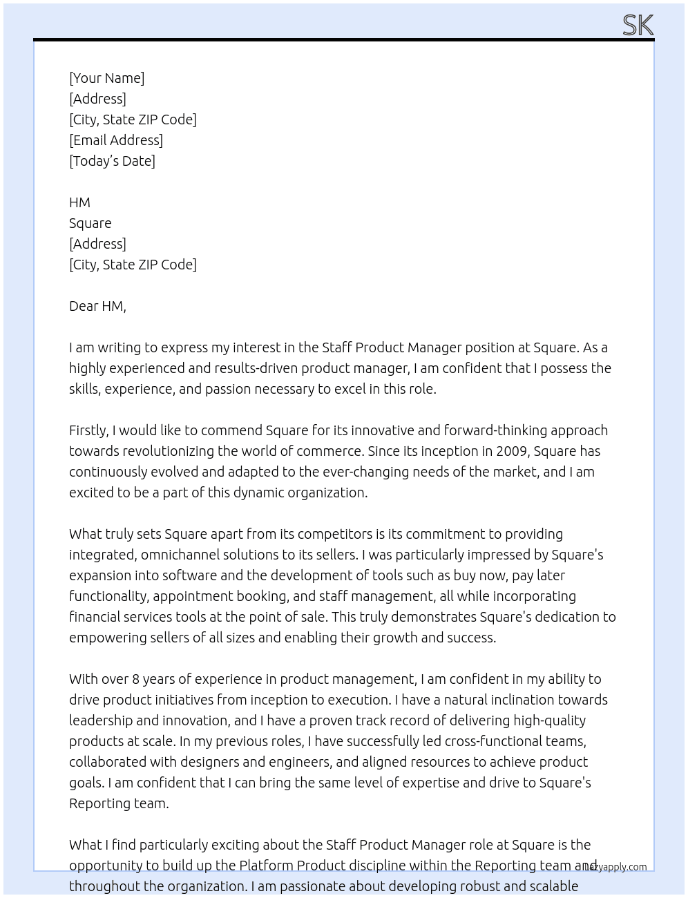 Staff Product Manager At Square Cover Letter