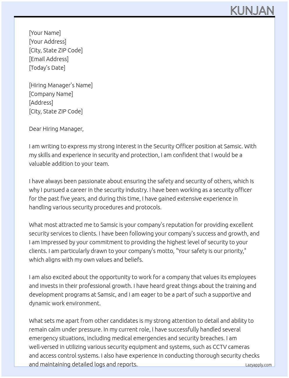 Security officer At Samsic Cover Letter