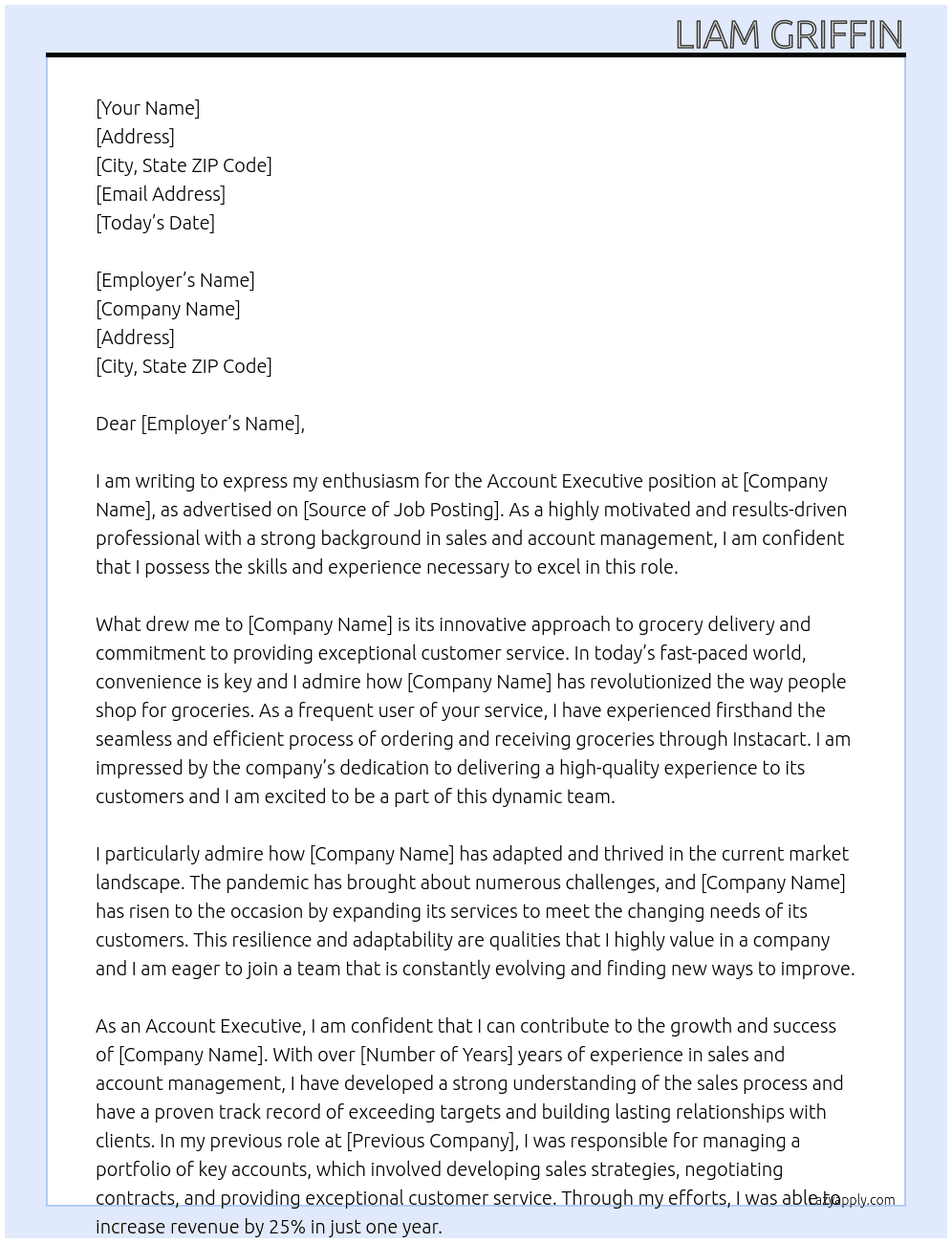 Account Executive At Instacart Cover Letter