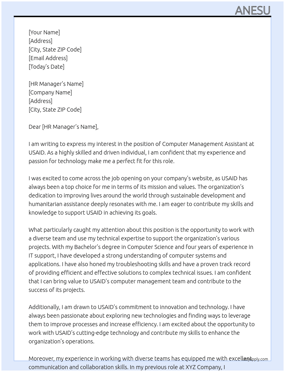 Cover letter for computer management assistant - LazyApply