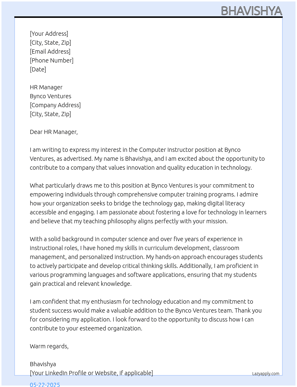 Cover letter for computer instructor - LazyApply