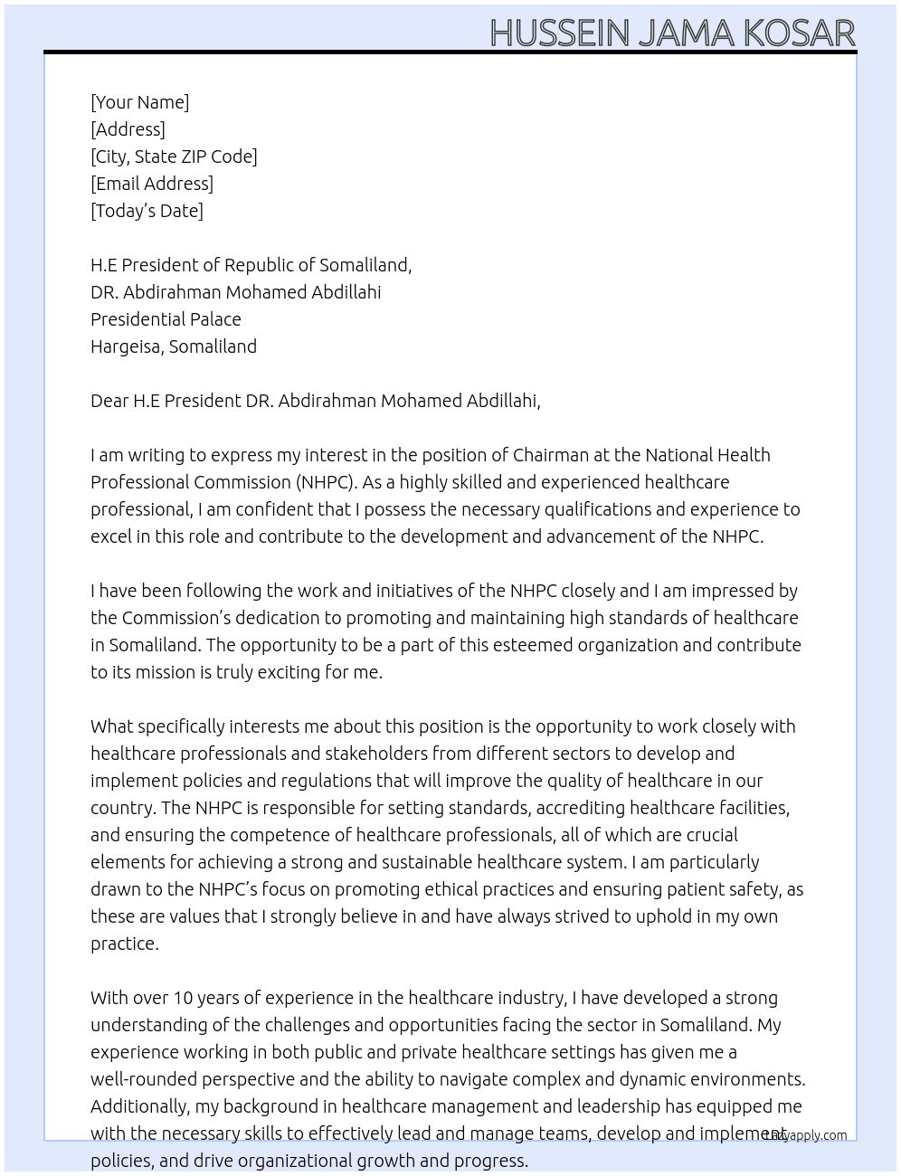 Cover letter for chairman of nhpc - LazyApply