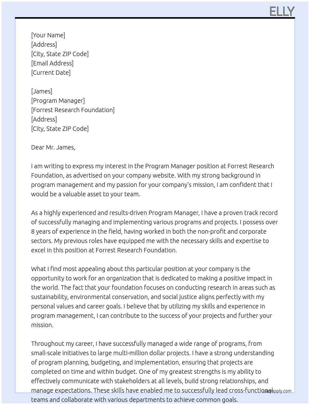 program manager At Forrest Research Foundation Cover Letter