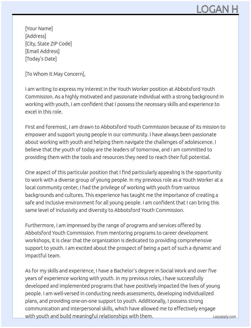 Youth Worker At Abbotsford Youth Commission Cover Letter