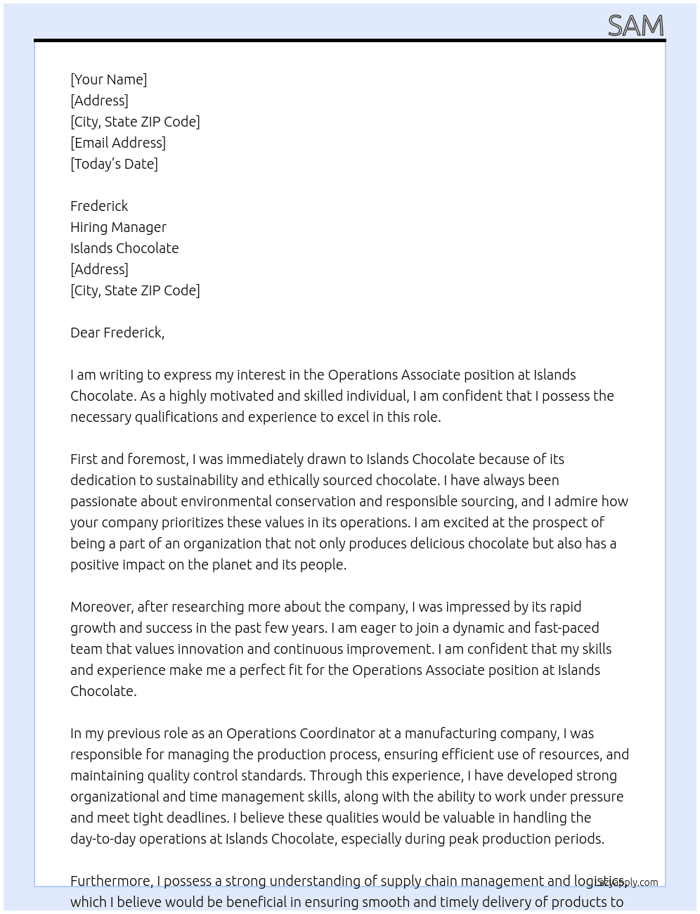 Operations Associate At Islands Chocolate Cover Letter