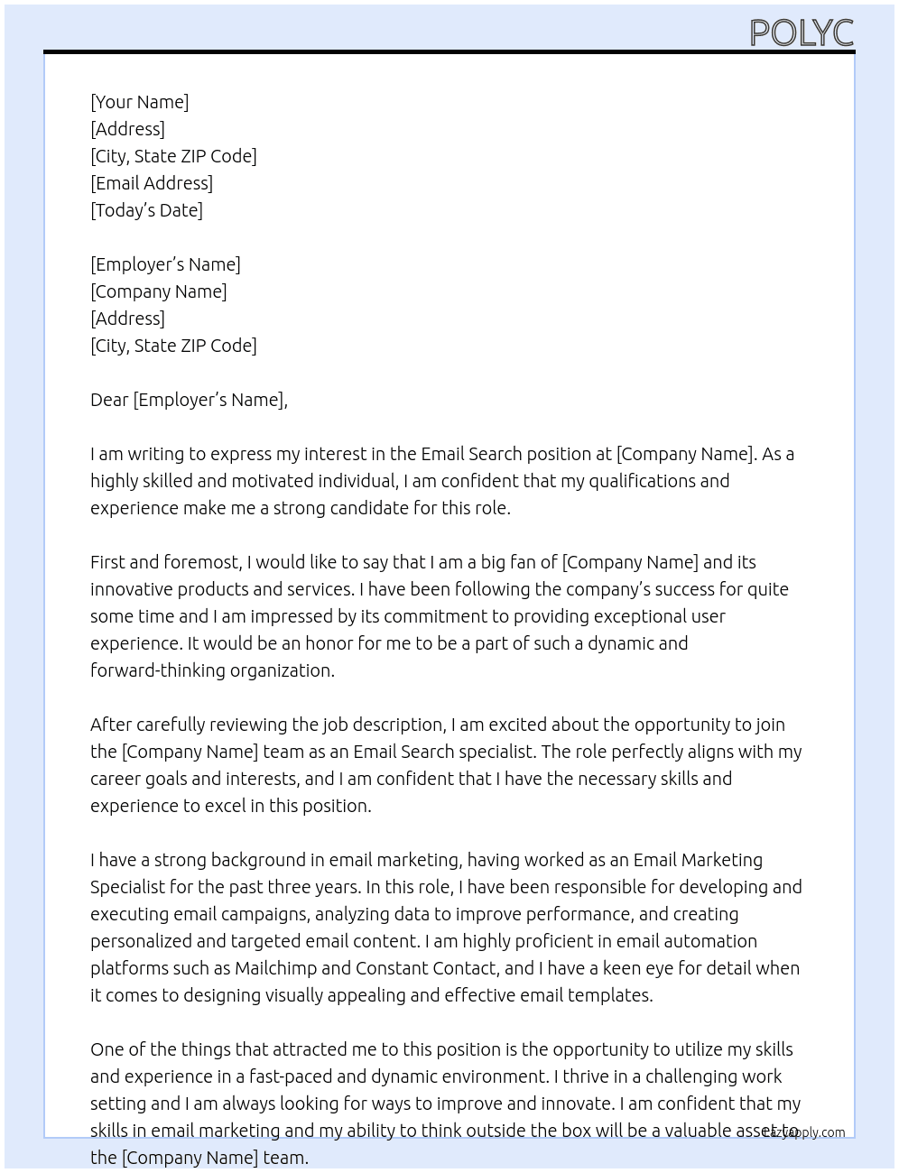 email search At goog Cover Letter