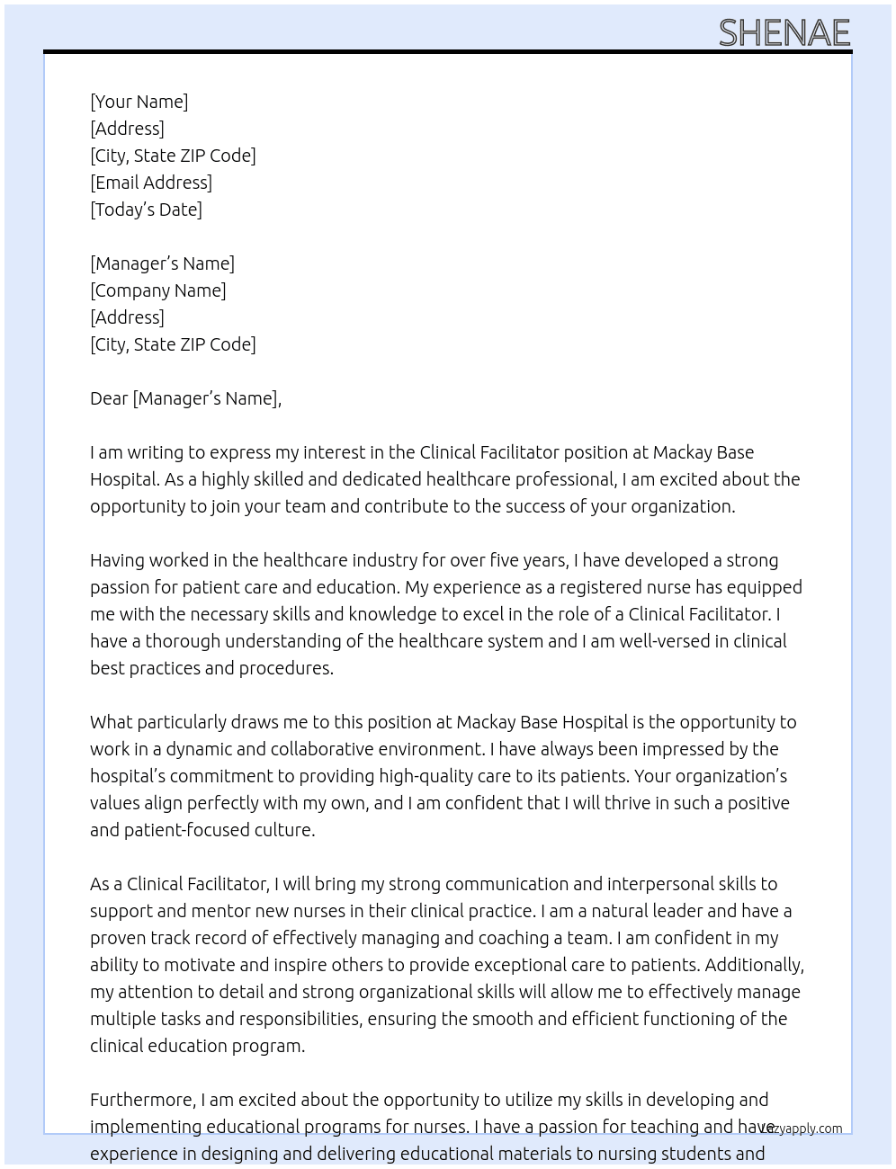 Clinical facilitator At Mackay Base hospital Cover Letter
