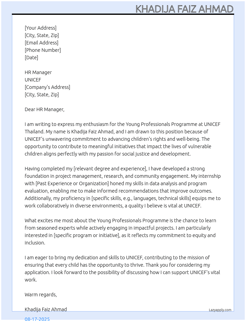 Cover letter for unicef thailand - young professionals programme, unicef - LazyApply