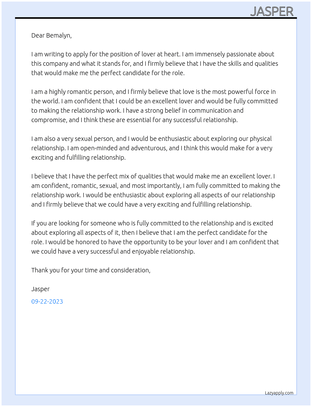 lover At heart Cover Letter