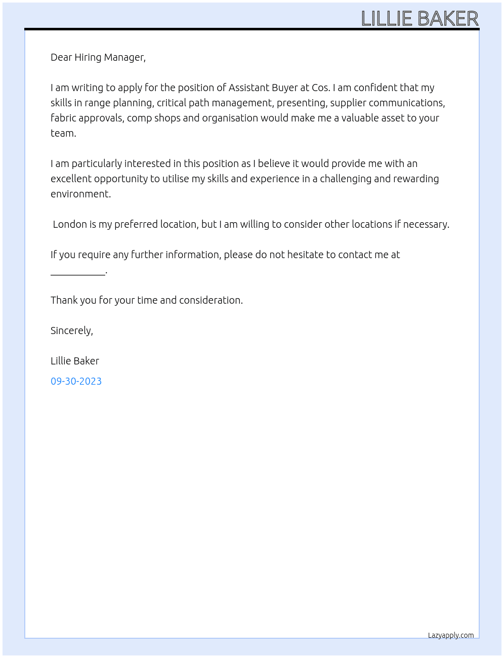 Assistant Buyer At Cos Cover Letter