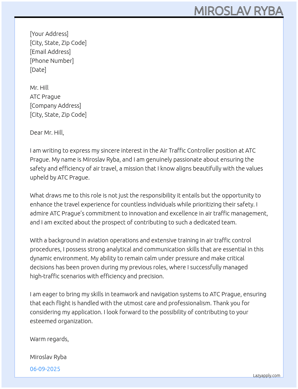 Cover letter for air traffic controller - LazyApply