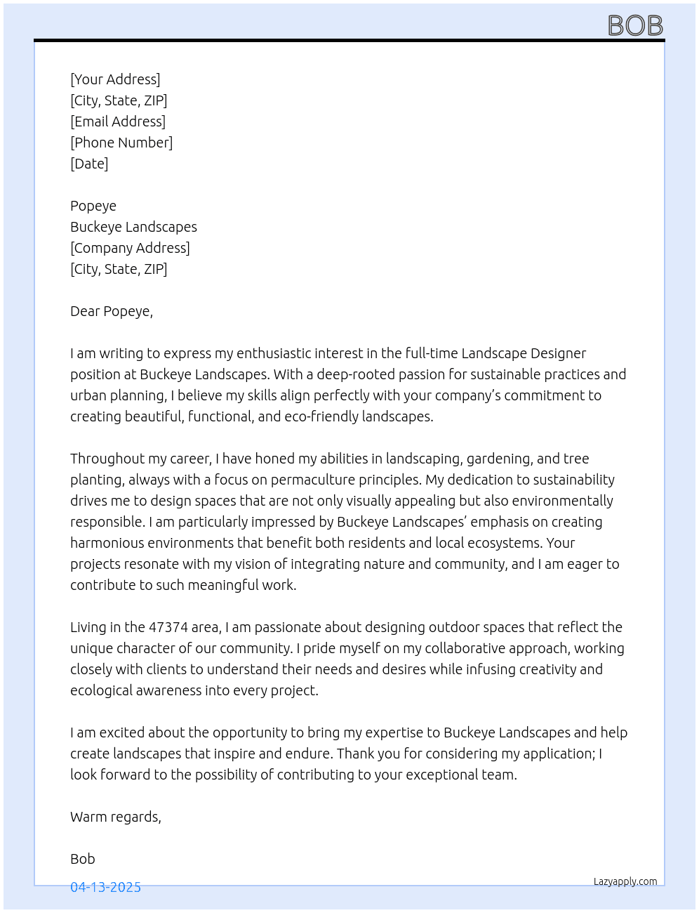 Cover letter for landscape designer - LazyApply