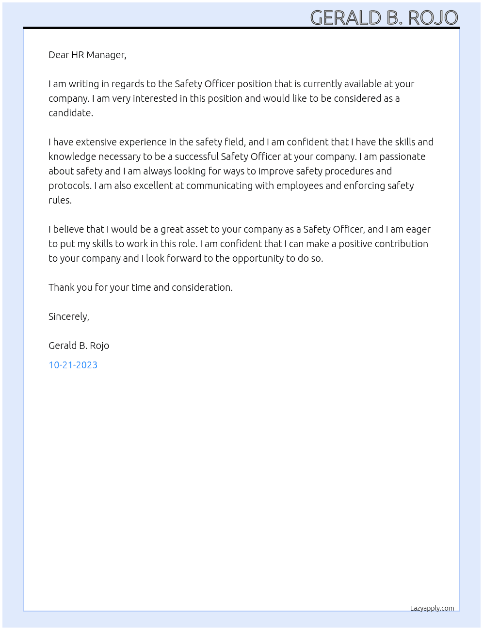 Safety Officer At Safety Officer Cover Letter