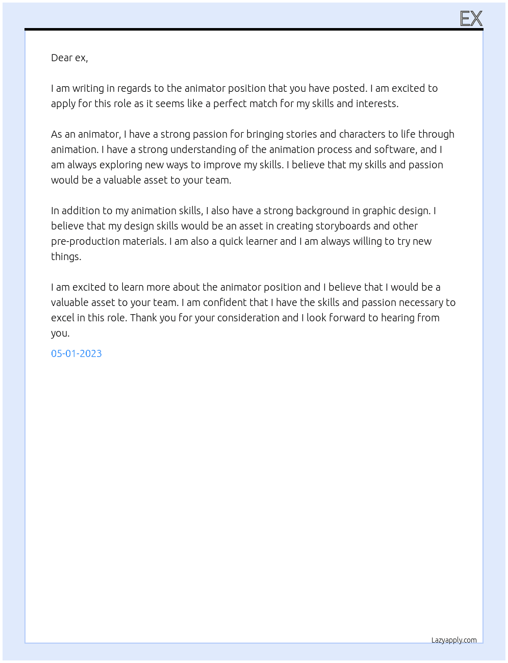 animator At ex Cover Letter