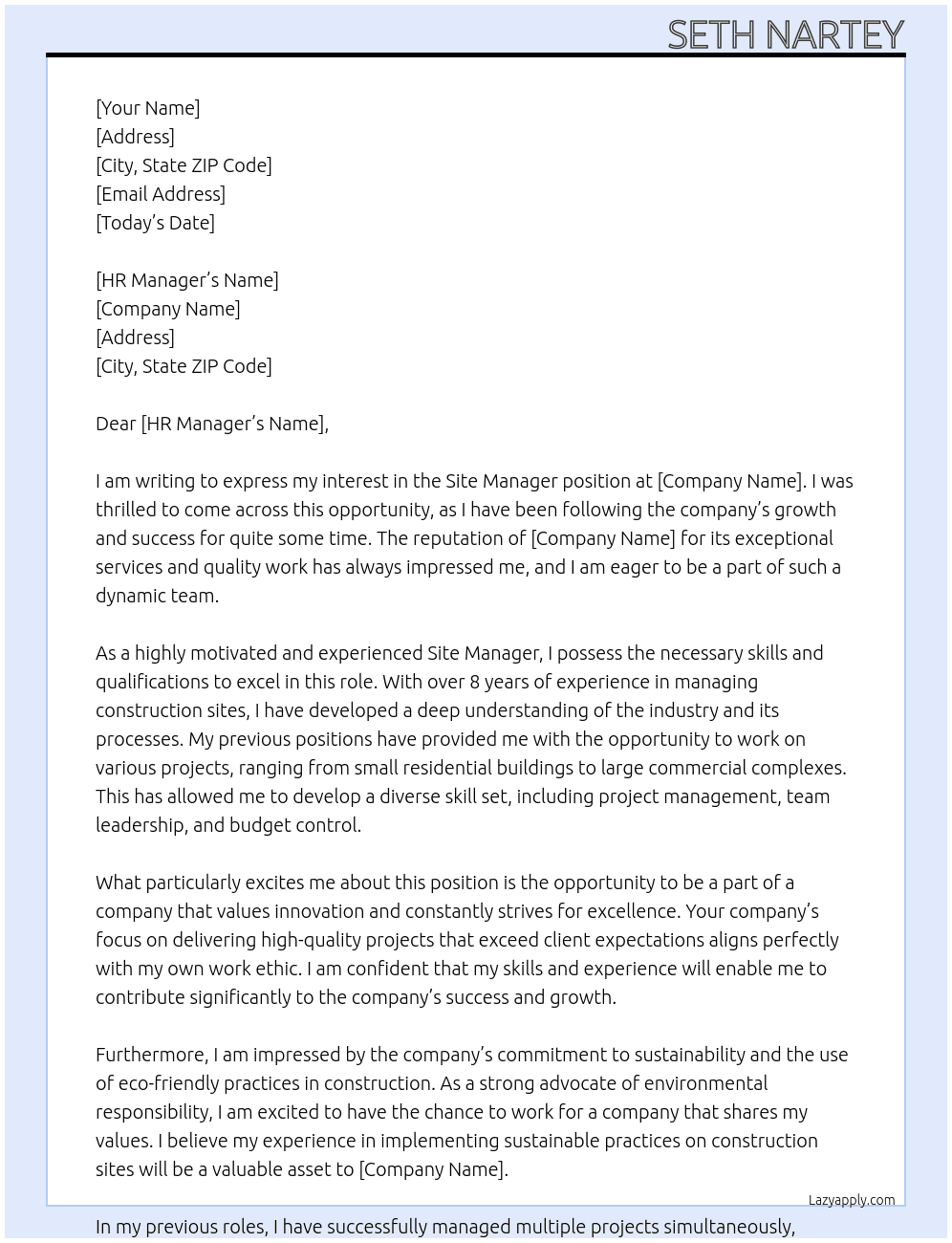 Site Manage At Site Manage Cover Letter