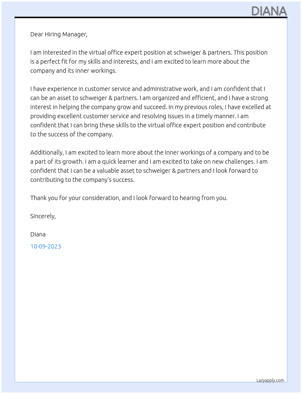 virtual office expert At schweiger & partners Cover Letter
