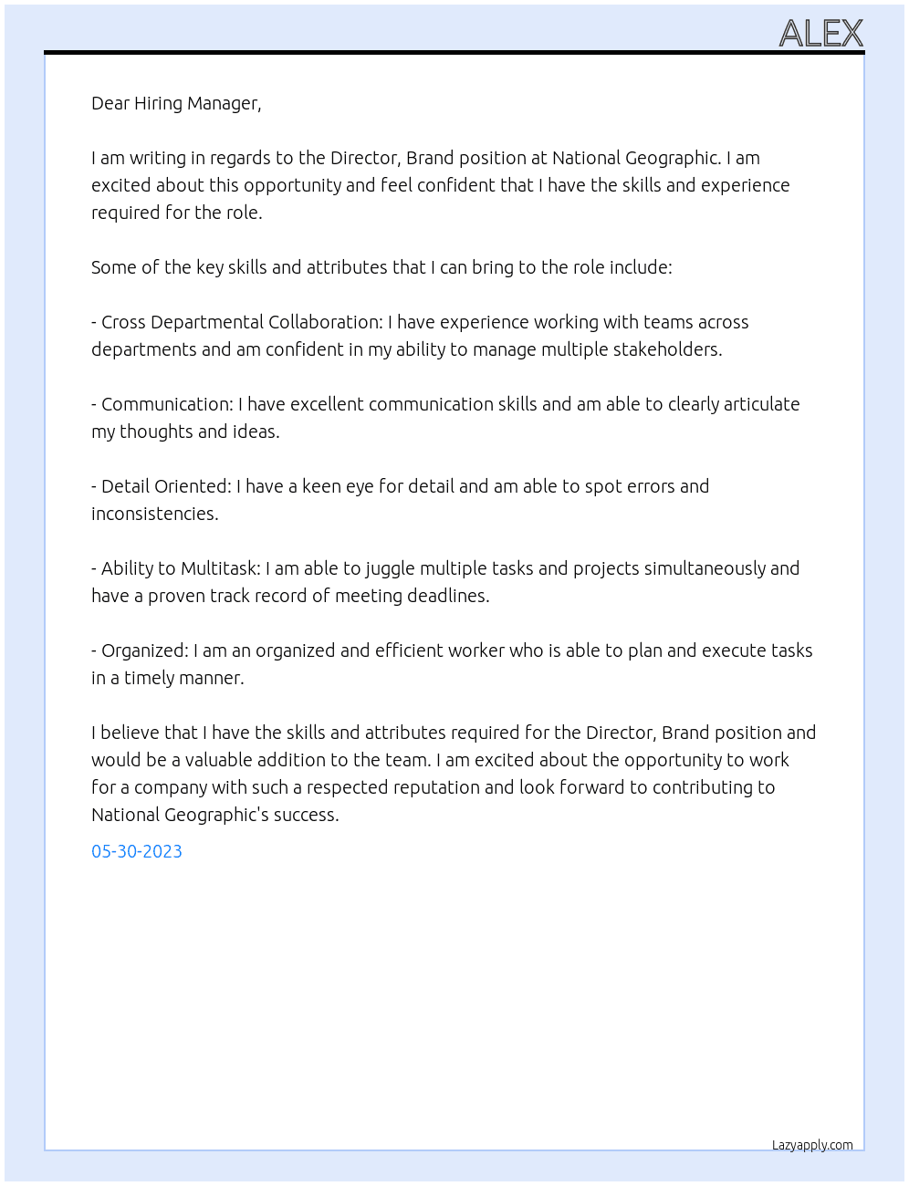 Director, Brand At National Geographic Cover Letter