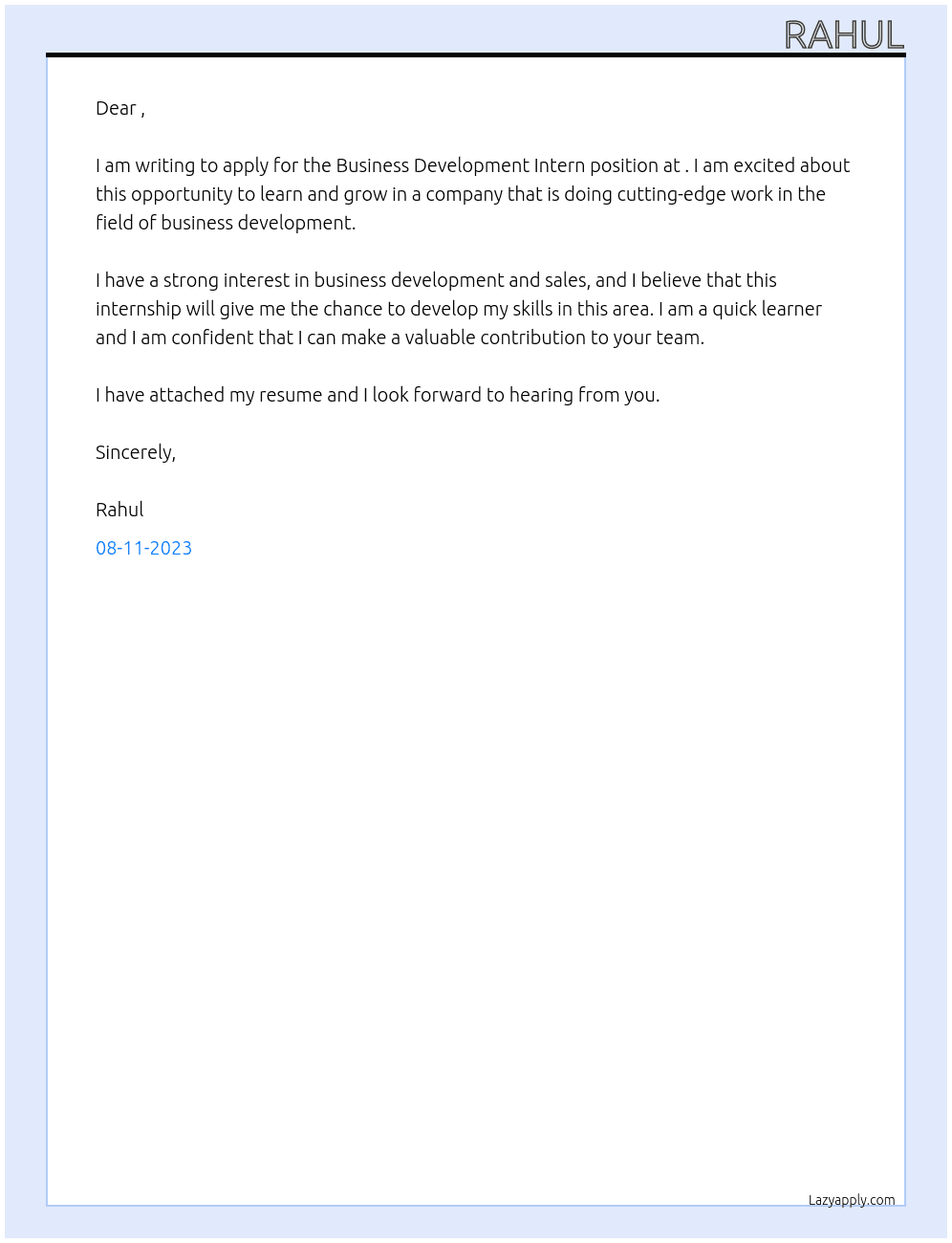 Business Development Intern At . Cover Letter