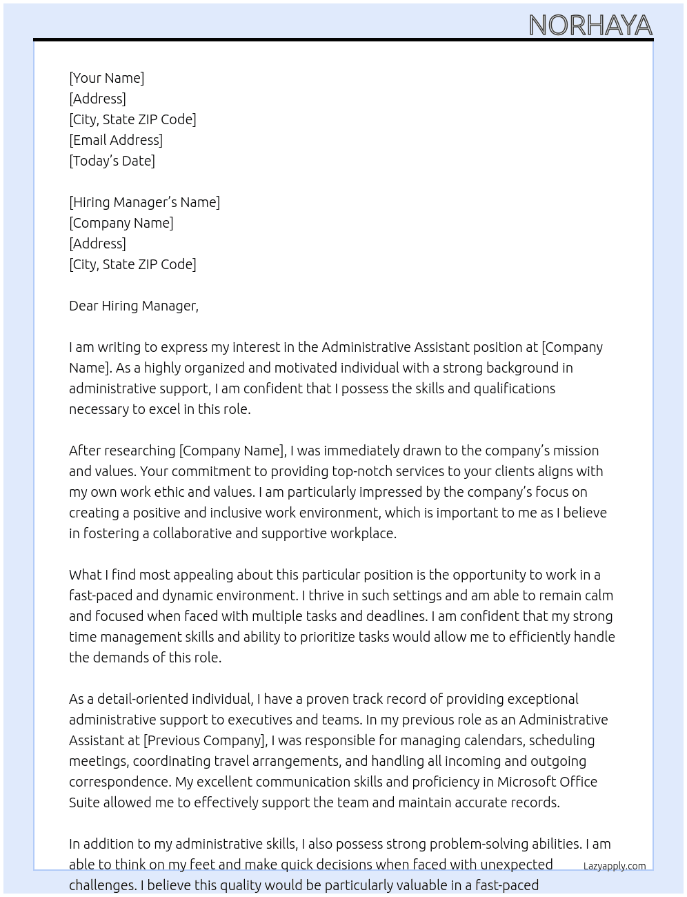 Administrative Assistant At Administrative Assistant Cover Letter