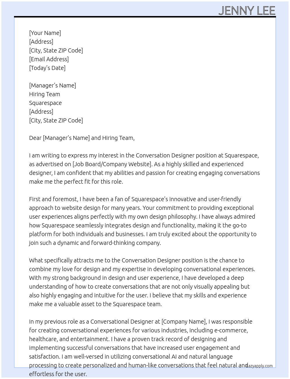 Conversation designer At Squarespace Cover Letter