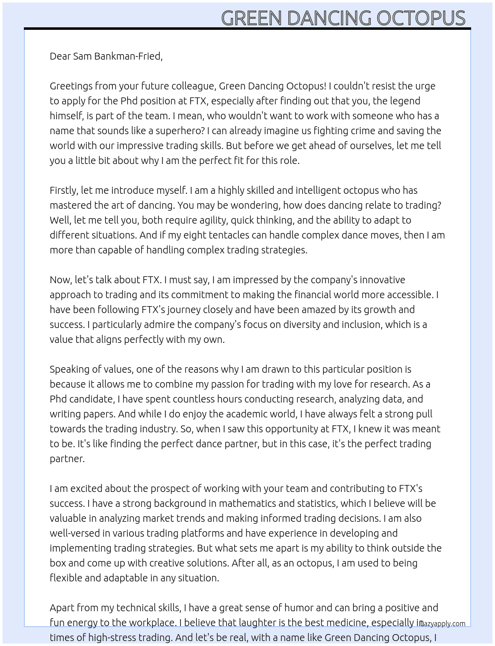 Phd At FTX Cover Letter